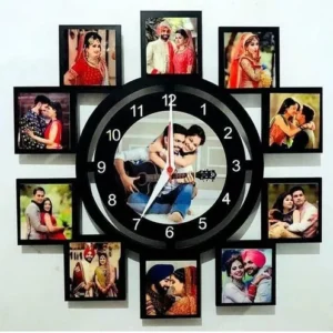 Personalized Photo Frame Wall Clock | 12 Photo Family Clock | Customized Photo Clock | MDF Wooden Wall Clock | Anniversary, Birthday & Wedding Gift SIZE 16X16 INCH