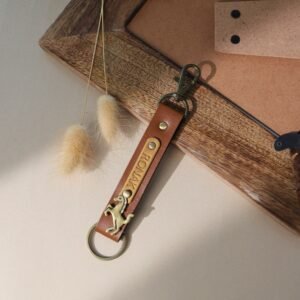 Personalized Leather Keychain with Custom Engraved Name Plate