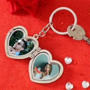 Personalized Heart Locket Photo Keychain | Custom Double Photo Metal Keychain