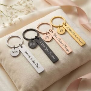 Personalized Engraved Metal Bar Keychain with Custom Name & Message