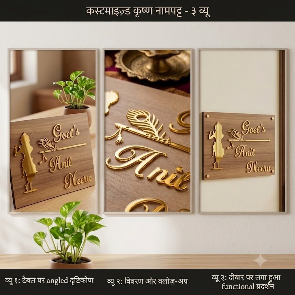 Personalized Radha Krishna Acrylic Name Plate | Custom Family Name Board - Image 4