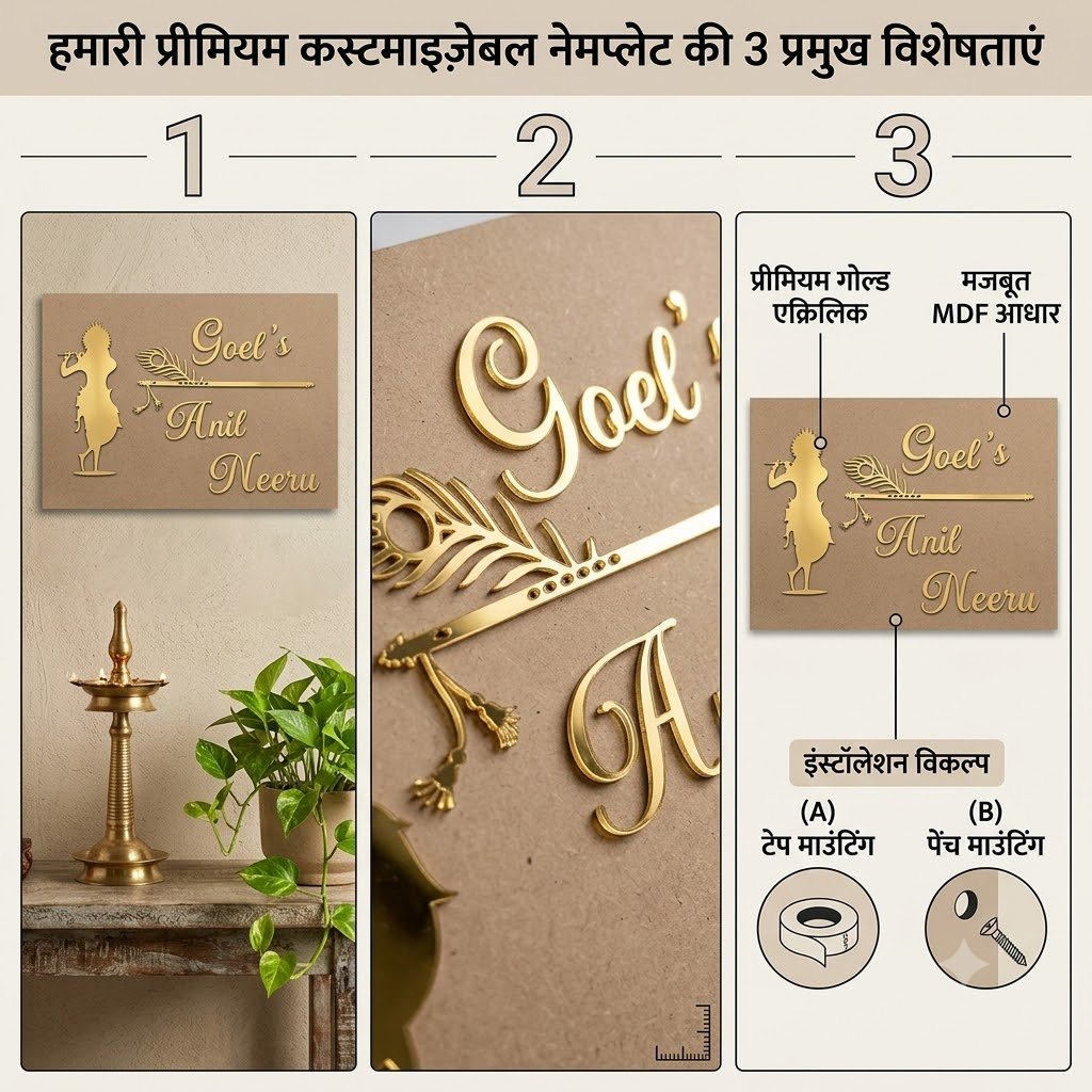 Personalized Radha Krishna Acrylic Name Plate | Custom Family Name Board - Image 3